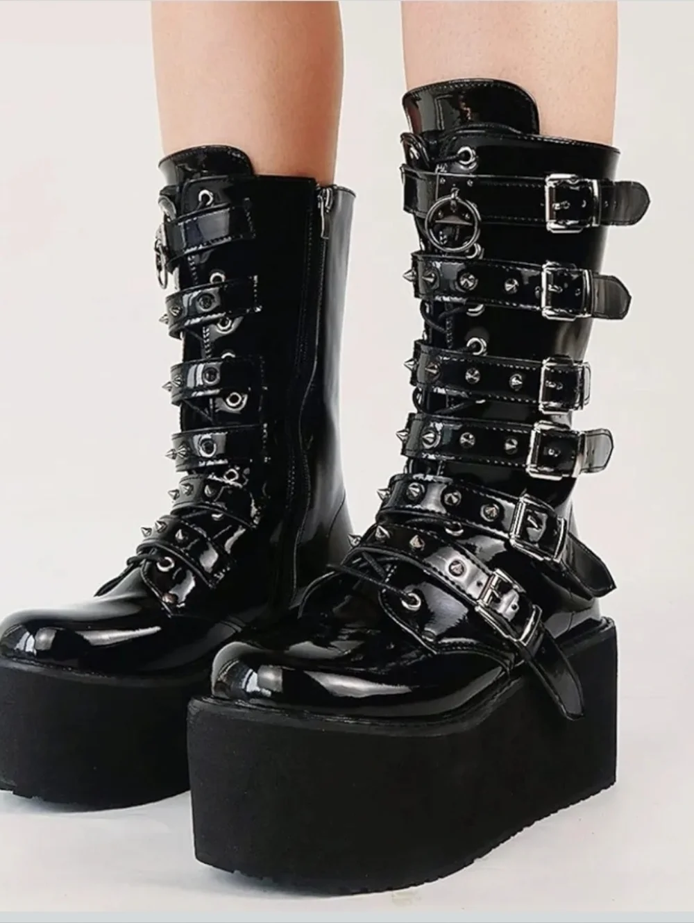 DEMONIA Black Mid-Calf Boots with‎ Hologram Detail Size 6